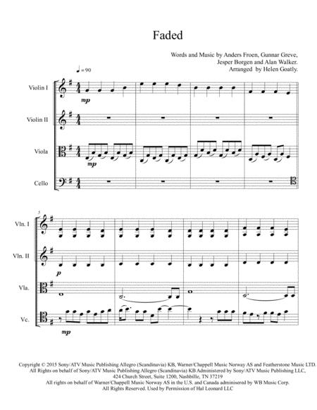 Free Sheet Music Faded By Alan Walker Arranged For String Quartet