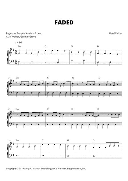Faded Easy Beginner Piano Sheet Music