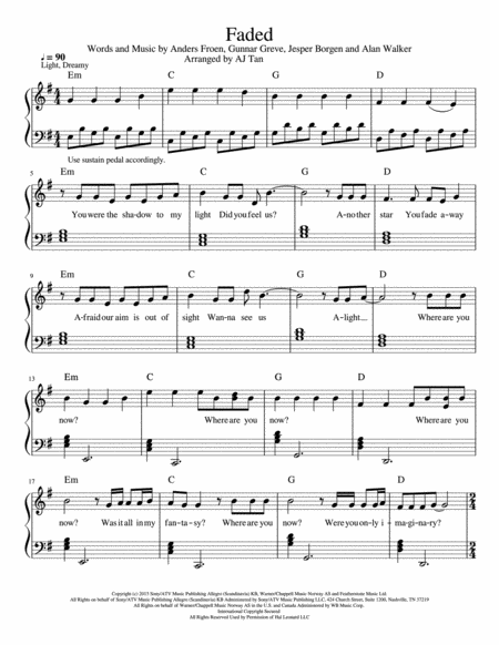 Free Sheet Music Faded Piano Vocal Chords