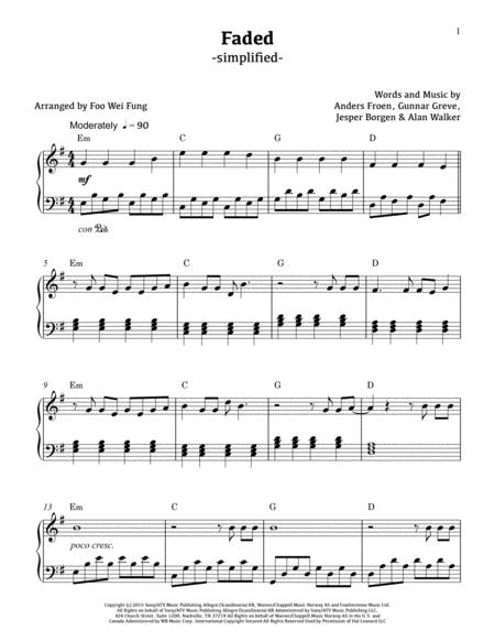 Faded Simplified Sheet Music