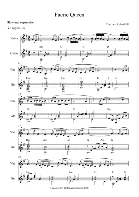 Free Sheet Music Faerie Queen Arranged For Violin And Guitar