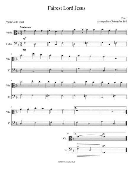 Free Sheet Music Fairest Lord Jesus Easy Viola Cello Duet