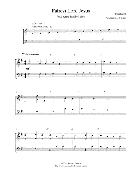 Fairest Lord Jesus For 2 Octave Handbell Choir Sheet Music