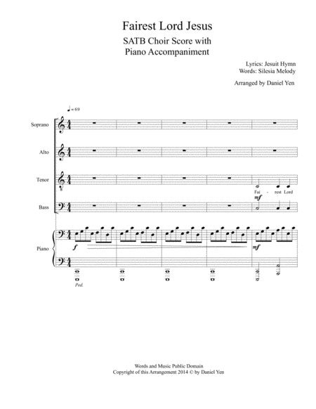 Free Sheet Music Fairest Lord Jesus For Satb Choir With Piano Accompaniment