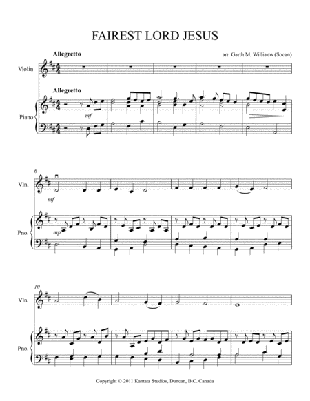 Fairest Lord Jesus For Violin And Piano Sheet Music