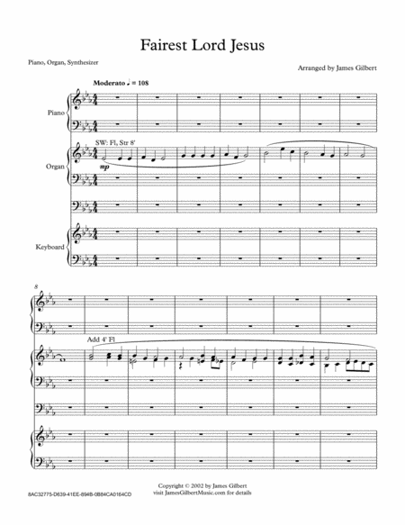 Free Sheet Music Fairest Lord Jesus Ky01