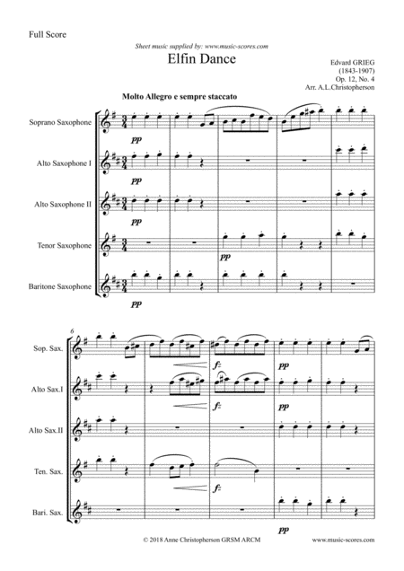 Free Sheet Music Fairy Dance Op 12 No 4 Sax Quintet