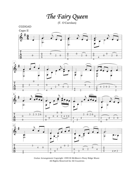 Fairy Queen For Fingerstyle Guitar Tuned Cgdgad Sheet Music