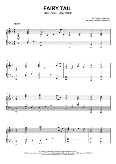 Fairy Tail Main Theme Slow Version Piano Solo Sheet Music