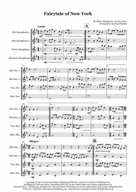 Fairytale Of New York By The Pogues Feat Kirsty Maccoll Saxophone Quartet Aatb Sheet Music