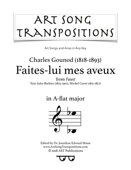 Faites Lui Mes Aveux A Flat Major Sheet Music