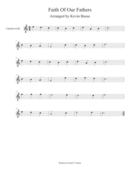 Free Sheet Music Faith Of Our Fathers Easy Key Of C Clarinet