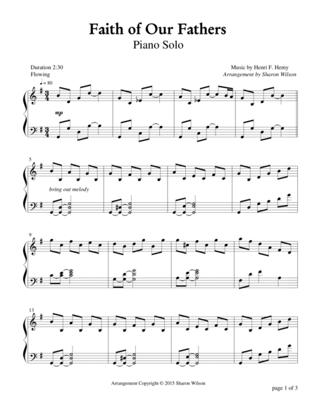 Free Sheet Music Faith Of Our Fathers Piano Solo