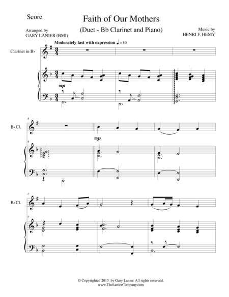 Faith Of Our Mothers Duet Bb Clarinet And Piano Score And Part Sheet Music