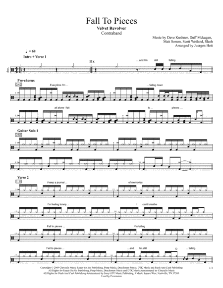 Fall To Pieces Velvet Revolver Drums Sheet Music