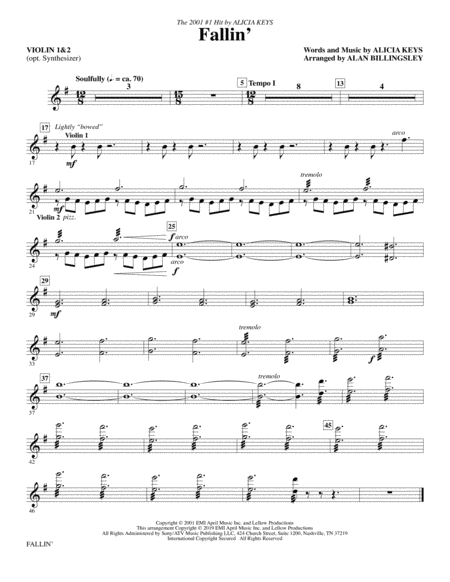 Free Sheet Music Fallin Arr Alan Billingsley Violin 1 2