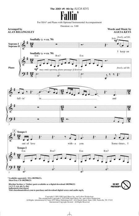 Free Sheet Music Fallin Arr Alan Billingsley