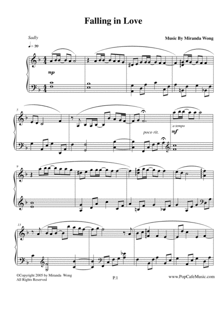 Falling In Love Touching Piano Music Sheet Music