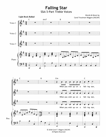 Free Sheet Music Falling Star Ssa