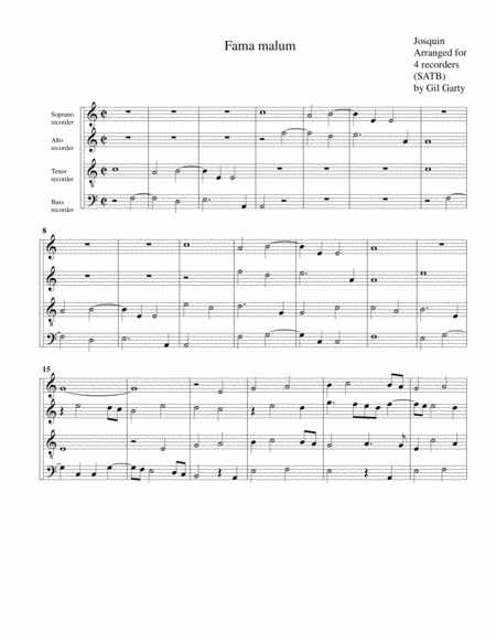 Free Sheet Music Fama Malum Arrangement For 4 Recorders