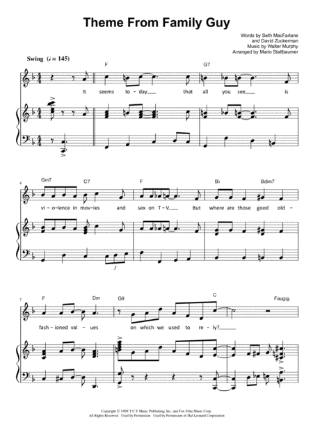 Free Sheet Music Family Guy Theme Song