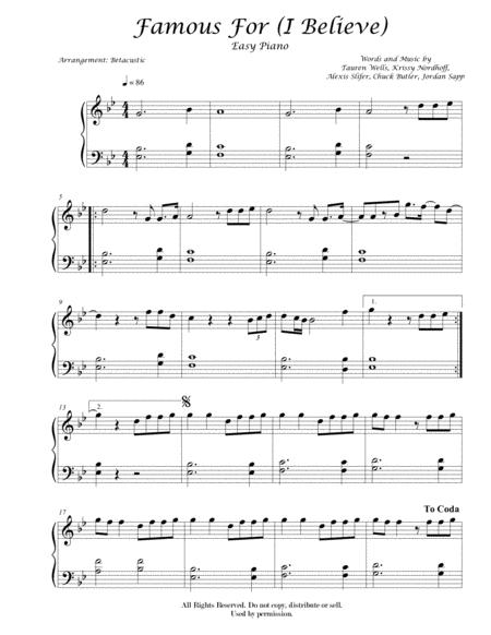 Famous For I Believe Tauren Wells Sheet Music Easy Piano Sheet Music