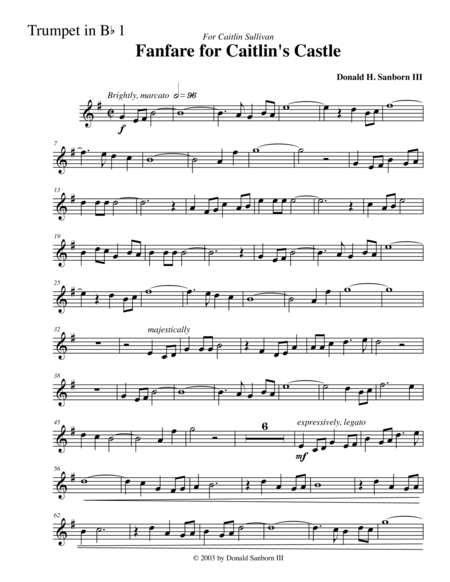 Fanfare For Caitlins Castle Trumpet In Bb 1 Sheet Music