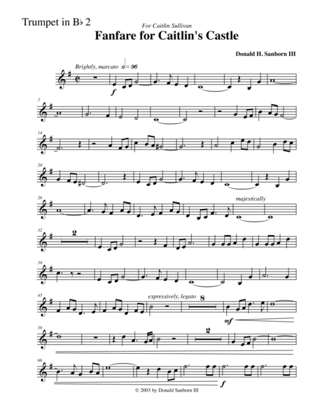 Fanfare For Caitlins Castle Trumpet In Bb 2 Sheet Music