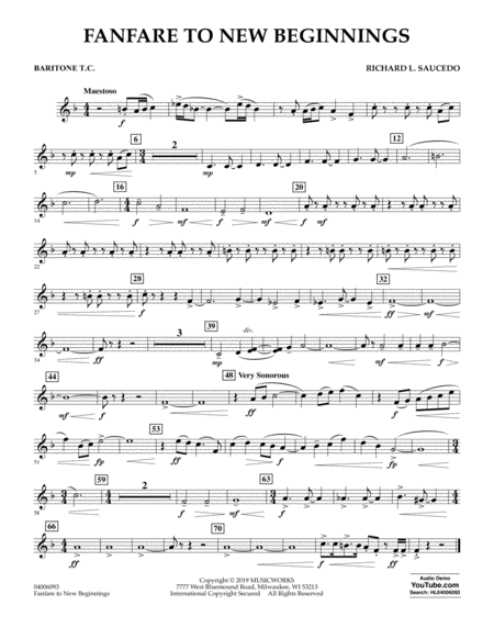 Free Sheet Music Fanfare For New Beginnings Baritonet C