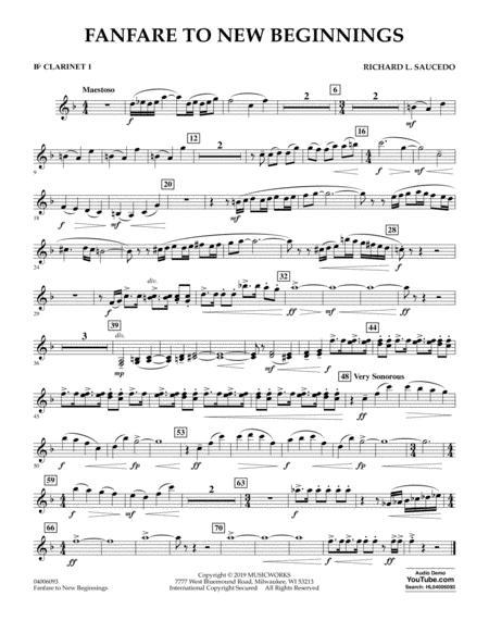 Free Sheet Music Fanfare For New Beginnings Bb Clarinet 1