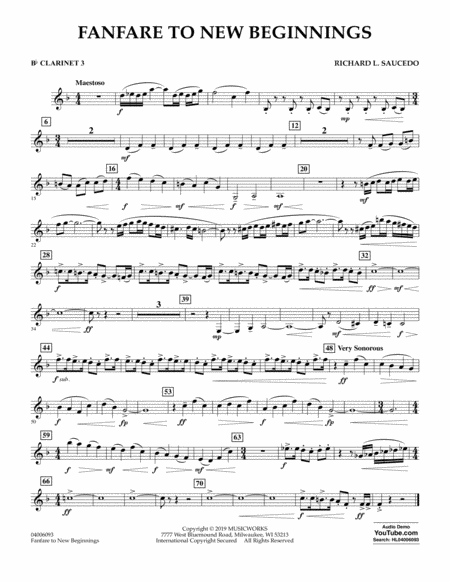 Fanfare For New Beginnings Bb Clarinet 3 Sheet Music