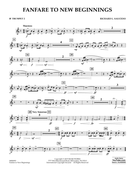 Free Sheet Music Fanfare For New Beginnings Bb Trumpet 2