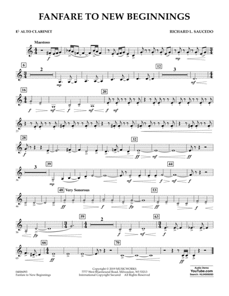 Free Sheet Music Fanfare For New Beginnings Eb Alto Clarinet