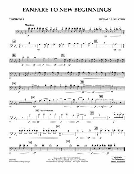 Fanfare For New Beginnings Trombone 1 Sheet Music