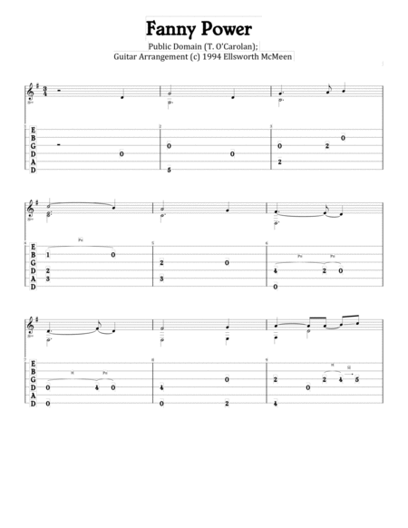 Fanny Power For Fingerstyle Guitar Tuned Drop D Sheet Music