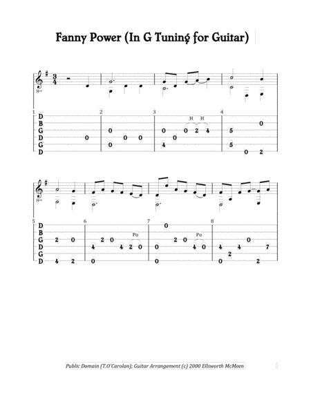 Fanny Power For Fingerstyle Guitar Tuned Open G Sheet Music