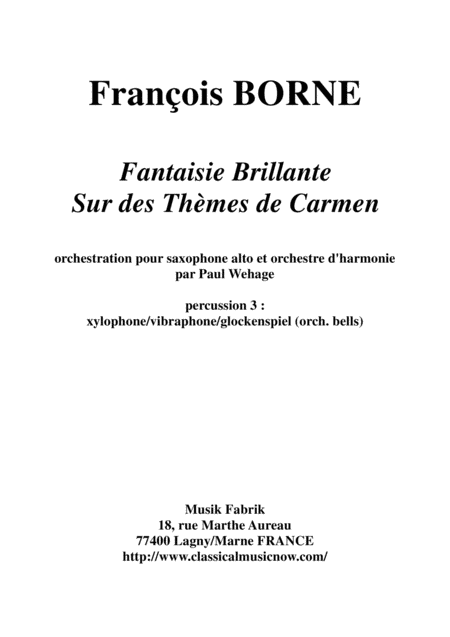 Fantaisie Brillante Sur Des Thmes De Carmen For Alto Saxophone And Concert Band Percussion 3 Mallets Part Sheet Music