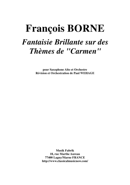 Fantaisie Brillante Sur Des Thmes De Carmen For Alto Saxophone And Orchestra Score And Solo Part Sheet Music