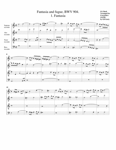 Free Sheet Music Fantasia And Fugue Bwv 904 Arrangement For 4 Recorders