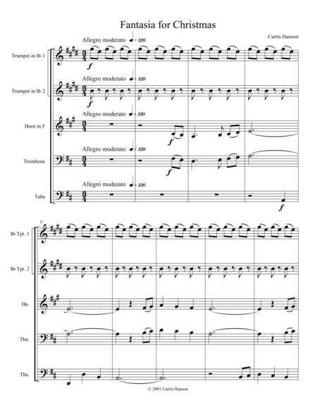 Fantasia For Christmas Brass Quintet Sheet Music