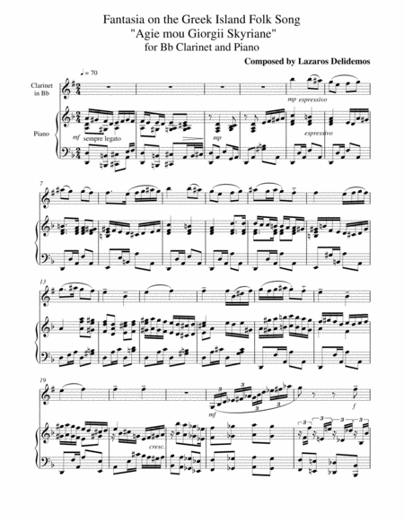 Free Sheet Music Fantasia For Clarinet And Piano On The Greek Island Folk Song Agie Mou Giorgii Skyriane