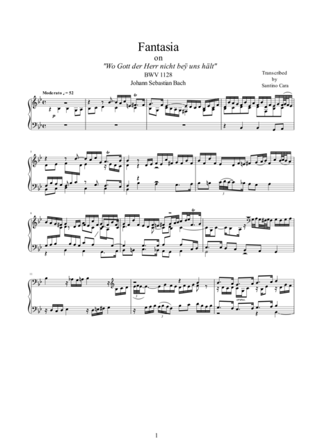 Fantasia For Piano On Wo Gott Der Herr Nicht Be Uns Hlt Bwv 1128 Sheet Music