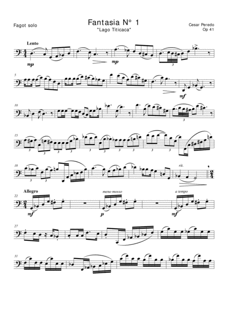 Free Sheet Music Fantasia N 1 Para Fagot Solo Lago Titicaca