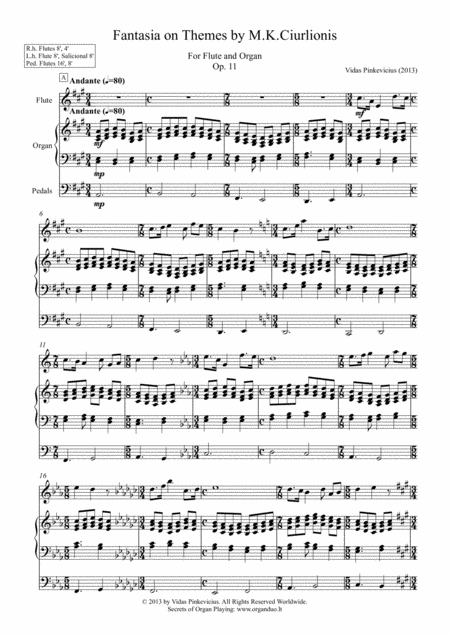 Free Sheet Music Fantasia On The Themes By M K Ciurlionis For Flute And Organ Op 11 2013