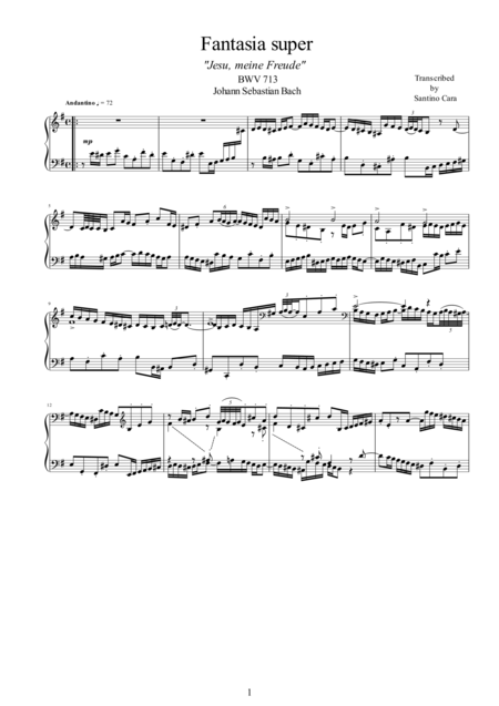 Fantasia Super Jesu Meine Freude Bwv 713 For Piano Sheet Music