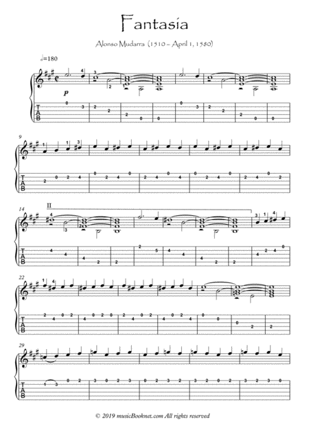 Free Sheet Music Fantasia X Alonso Mudarra