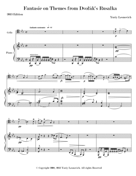 Fantasie On Themes From Dvoraks Opera Rusalka For Cello And Piano Sheet Music