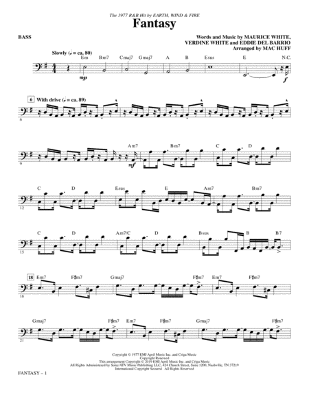 Fantasy Arr Mac Huff Bass Sheet Music