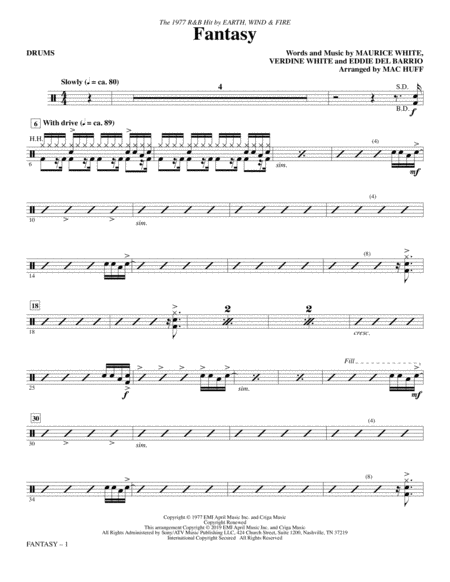 Fantasy Arr Mac Huff Drums Sheet Music