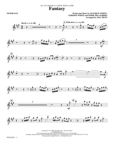 Free Sheet Music Fantasy Arr Mac Huff Tenor Saxophone